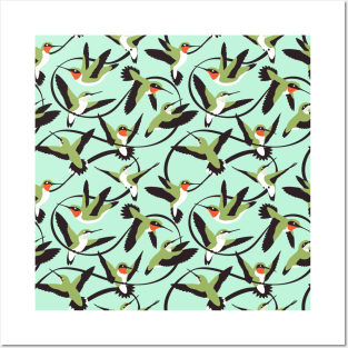 Hummingbirds Ribbon Pattern Art Posters and Art